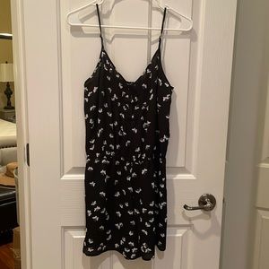 LC Lauren Conrad Butterfly Pin tuck Spaghetti Strap Romper, Black/White, Size 6